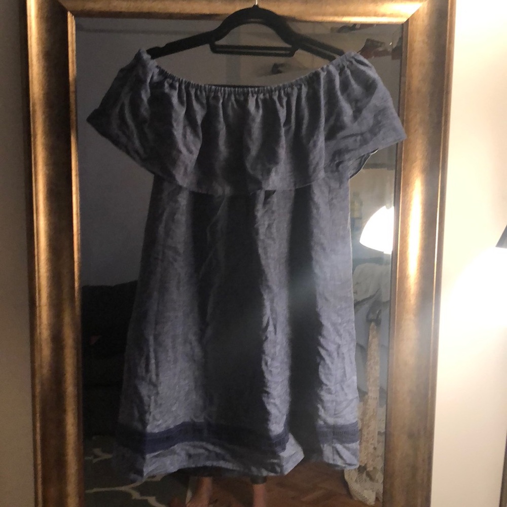 Off-the-shoulder denim dress with eyelet detail